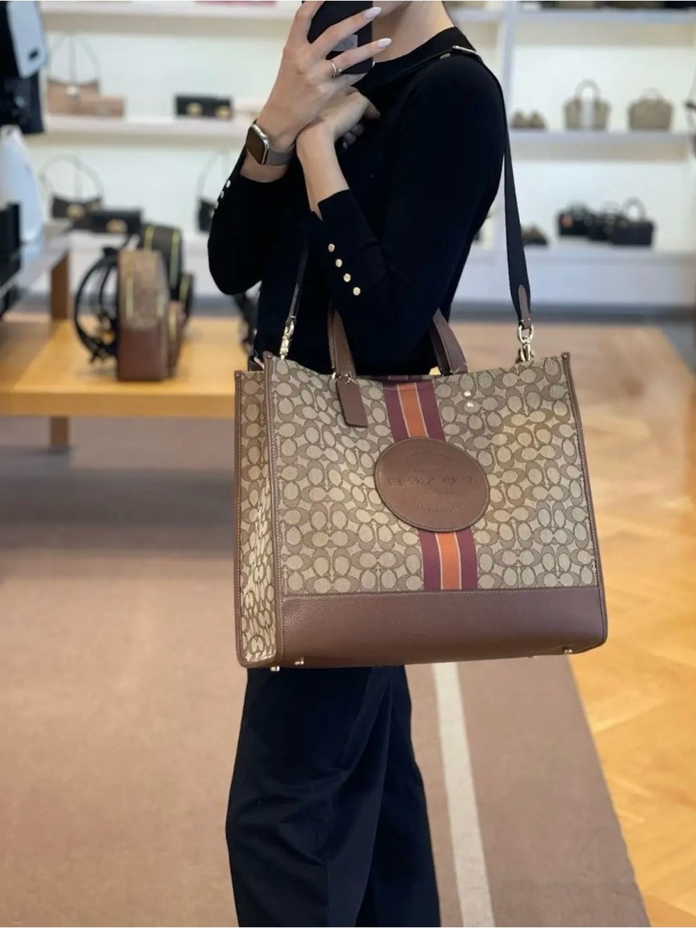 Coach Dempsey 40 Tote Crossbody Purse Sig Jacquard Story Patch Stripe NWT
